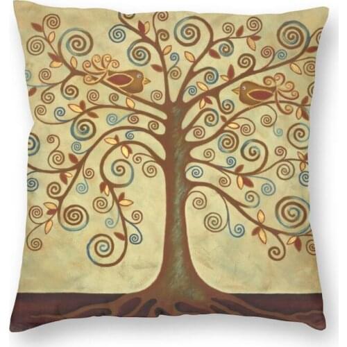 Tree Of Life Acrylic Painting Cushion Covers Sofa Home Decorative Autumn Leaves Square Throw Pillow Cover 40x40cm