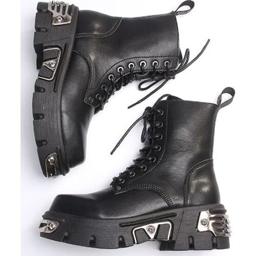 Punk booties leather Martin booties 2020 Winter booties British style thick - soled motorcycle booties boots women