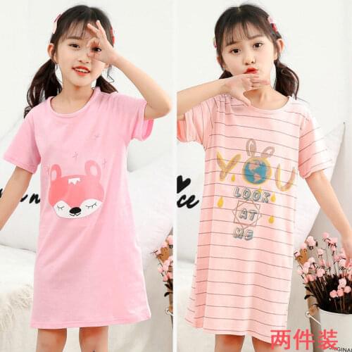 Summer Pajamas Cotton Girls Nightgowns Cartoon Nightdress Baby Sleepwear Sleepshirt Short-sleeve Nightwear Children Cute Clothes
