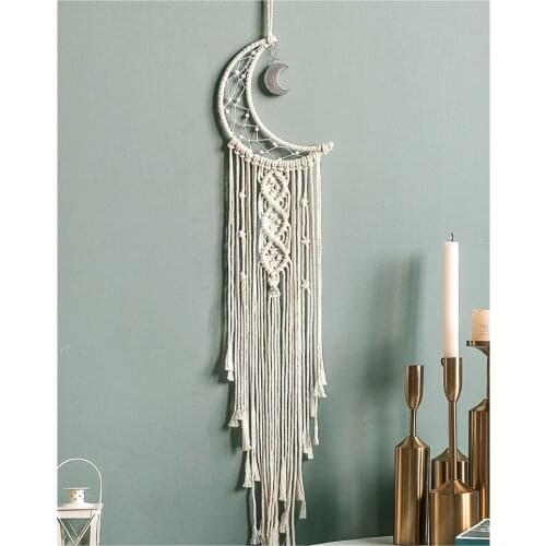 Tassel Macrame Hand-woven Wall Hanging Tapestry Pendant LED Light String Moon Catcher Boho Fashionable Wall Art Home Decor
