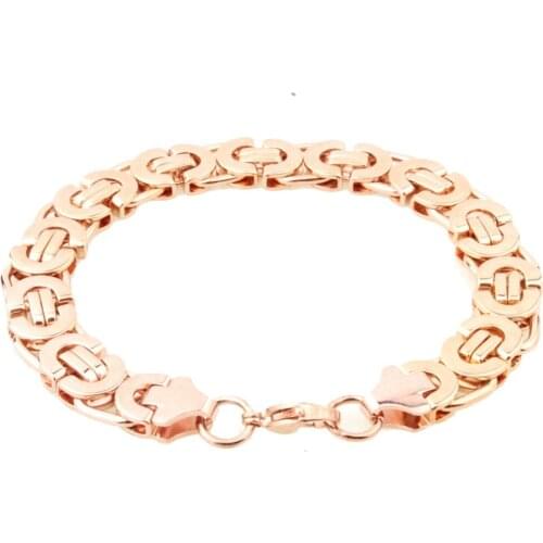 6/8/11mm 7-11" Trendy Stainless Steel Rose Gold Byzantine Link Chain Hip Hop Men/Women Bracelet Bangle Christmas Gift Jewelry