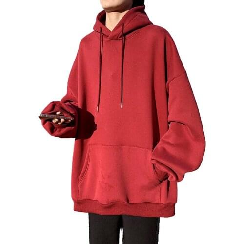 Fashion Red Pullover Hooded Hoodies Versatile Handsome Boys' Top Coat Sweatshirts Men A4501
