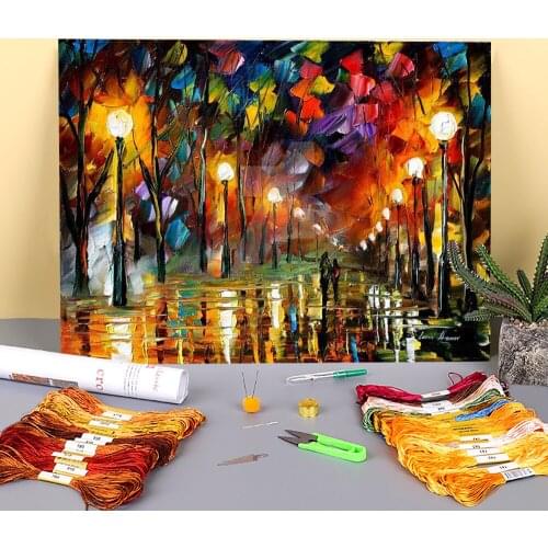 Evening Stroll Pre-Printed 11CT Cross Stitch Kit Embroidery DMC Threads Handmade Knitting Hobby Painting Stamped Counted Decor