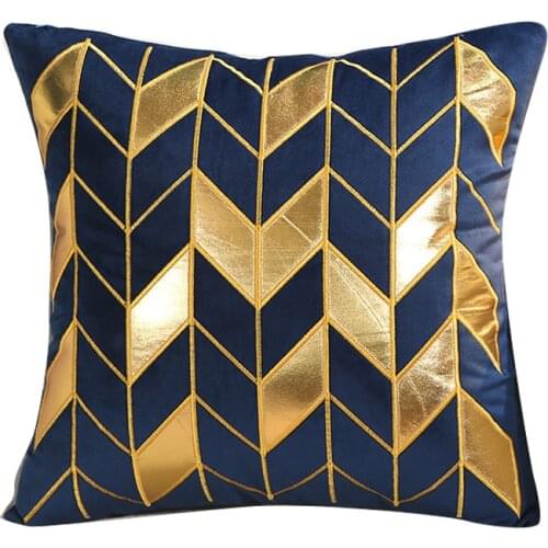 DUNXDECO Cushion Cover Party Decorative Pillow Case Modern Luxury Gold PU Geometric Embroidery Sofa Chair Soft Velvet Coussin