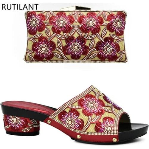 Nigerian Party Shoes and Bag Sets Decorated with Rhinestone African Wedding Shoes and Bag Set Matching Italian Shoe and Bag Set