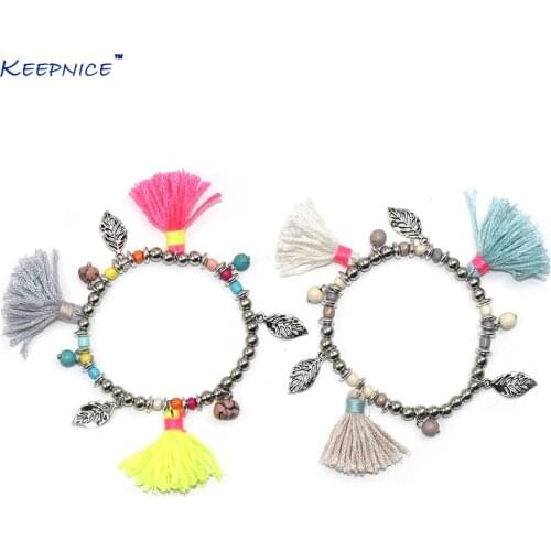 New European Boho Jewelry Handcrafted Bracelets Colorful Tassel Charm Beaded Strand Bracelet For Women