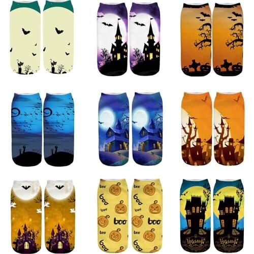 New autumn Cartoon Cotton Socks Women Spring Ankle Short Casual Cute 3D Halloween Pumpkin Print Fashion Street Funny Socks