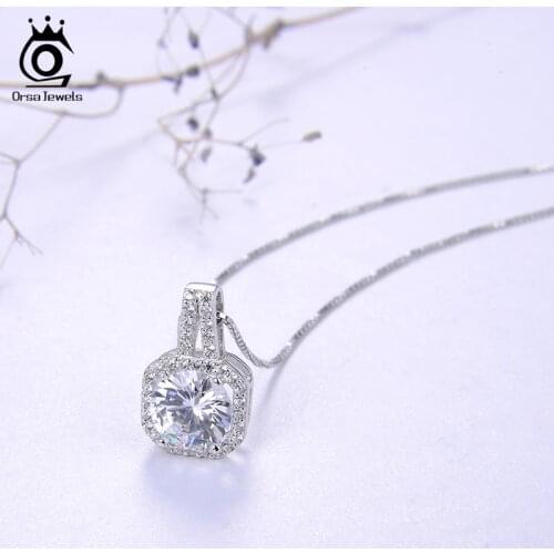 ORSA JEWELS Pure 925 Sterling Silver Pendant Necklace Gold Plated AAAA Cubic Zirconia Solitaire Pendant Jewels for Girls OSN174