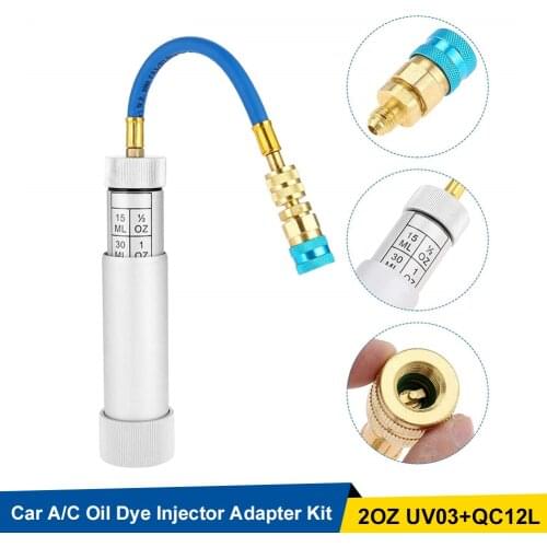 R134A Hand Turn Filler Injection Tools 2oz Car Home A/C Oil Dye Injector Adapter Kit UV03 Car Repair Tool Filling Equipment