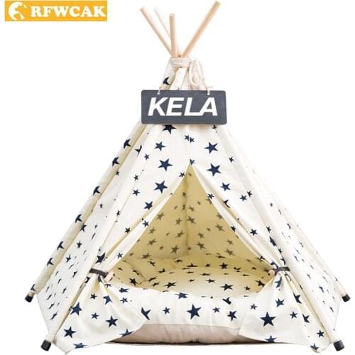 RFWCAK Pet Tent Dog Bed Cat Toy House Portable Washable Pet Teepee Beds For Small Dogs Star Pattern Fashion 2019 Included Mat