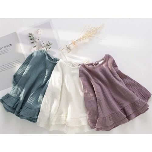 Vintage lace shirt for girls clothes fall cotton linen toddler girls long sleeve blouse autumn winter kids bottom shirt tops chi