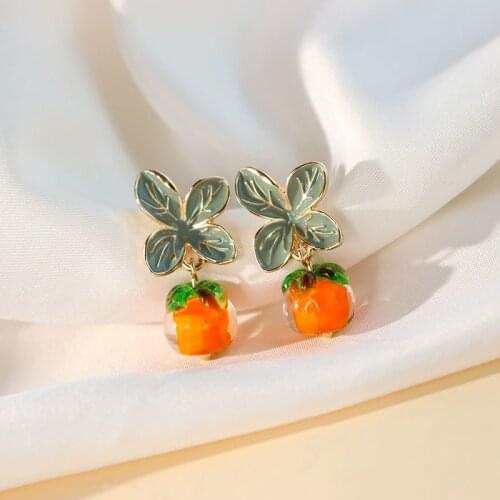 YOUNQ 925 Sterling Silver "Persimmon Ruyi" Resin Earrings Fresh and Sweet Drop Earrings for Girls Birthday Jewelry Gift SBE008