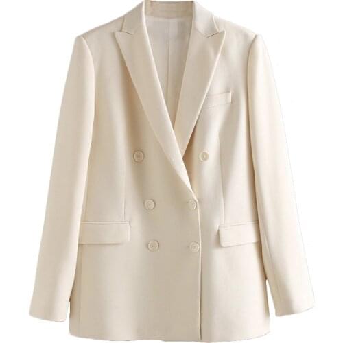 Women Solid Blazer 2020 Spring New Fashion Double Breasted Long Sleeve Suit Jacket Women tops Elegant Ladies Office Jacket H186