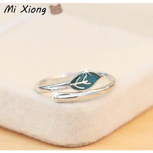 Mi Xiong 925 sterling silver rings for women exquisite leaf resin fresh romantic love cute party charm anniversary brand jewelry