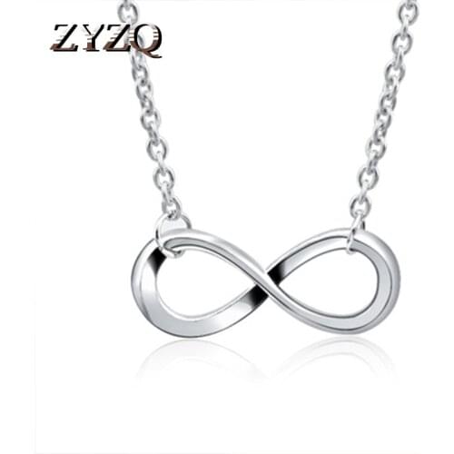 ZYZQ Simple Fashion Eternity Design Necklace Silver Plated Infinity Letter Eight Shaped Pendant Wholesale Lots&Bulk Hot Sale