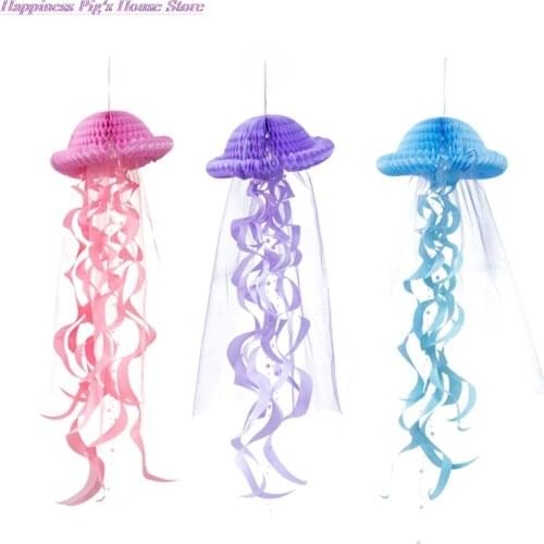 1PC DIY Hanging Jellyfish Party Decoration Honeycomb Craft Pastel Mermaid Party Decor Under the Sea Kids Birthday Party Supplies