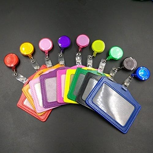 10 Pack Assorted Color PU Leather ID Badge Card Holder with Retractable Reel Key Clip Set