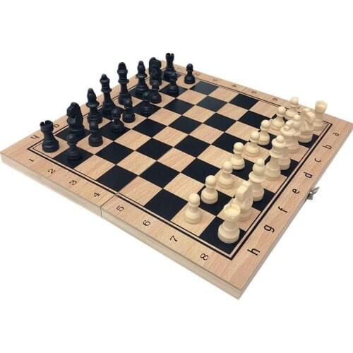 3 in 1 Folding Wooden Chess Checkers Backgammon Board Desktop Game Puzzle Toy Parent-child Interactive Game Toys Kid Adult Gift