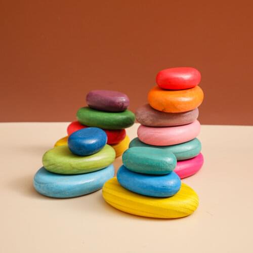 4 Pc/lot Baby Toys Creative Rainbow Cobblestone Wooden Balancing Stones Baby Building Block Montessori Educational Toys Gift