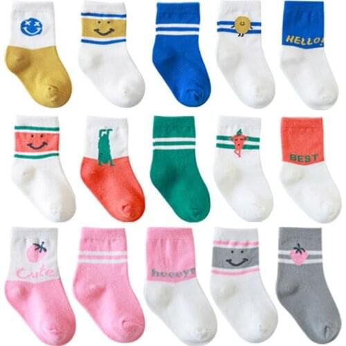 5Pairs/lot Spring and autumn new baby tube socks combed cotton cartoon loose mouth infant newborn College style stripe socks