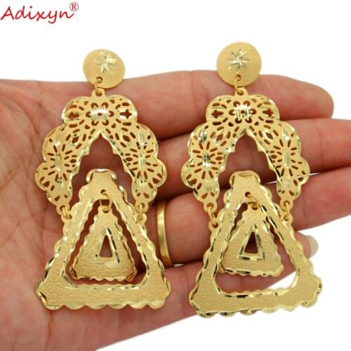 Adixyn Light Weight Dubai Earrings for Women Girls 24K Gold Color Ethnic Drop Earring African Jewelry Party Gifts N01068
