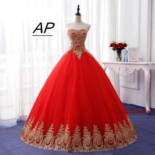 Angelsbridep Gold Appliques Ball Gown Quinceanera Dresses 2021 Sexy Sweetheart Tulle Floor-length Sweet 16 Dress Debutante Gowns