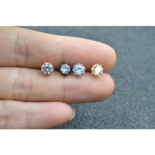 Free Shippment 50PCS Body jewelry Shine CZ Ear Stud Tragus/Helix Bar/Stud/Earring Cartilage Stainless Steel Crown Shape NEW