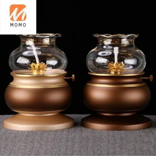 Buddha Utensils Copper Oil Lamp Pure Copper Pilot Lamp Buddha Front Liquid Butter Lamp Windproof God of Wealth Buddha Lamp