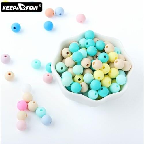 Keep&Grow 50pcs 9mm Silicone Beads Pearl Silicone Food Grade Teething Beads DIY Jewelry Making Baby Teether Toy Pacifier Chain