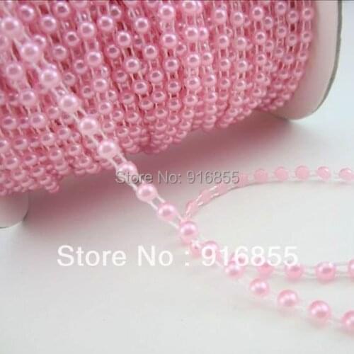 Free Shipping 4mm 50m/roll pink color half round flatback imitation ABS pearl beads chain for DIY decoration