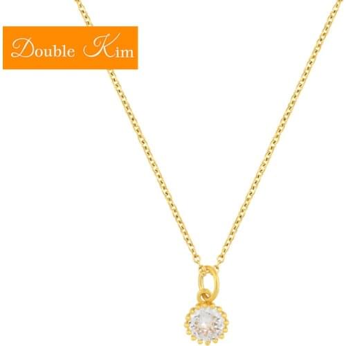 Big Zircon Pendant Necklace Titanium Stainless Steel Gold Chain Necklace Inlaid Zircon Fashion Trendy Women Jewelry Gift