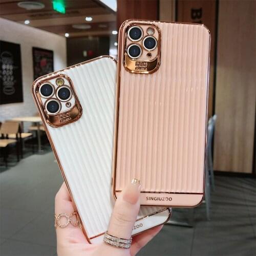 For iPhone 12 Pro Max Case Luxury Stripes Electroplated Plated Silicone Cover Cases for iPhone 7 8 Plus XS XR X 11 Pro SE 2020