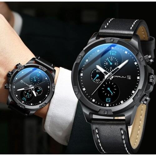 CRRJU Watch Chronograph Sport Luxury Mens Watches Quartz Clock Leather Male Wristwatch Relogio Masculino Fashion Gift for Men