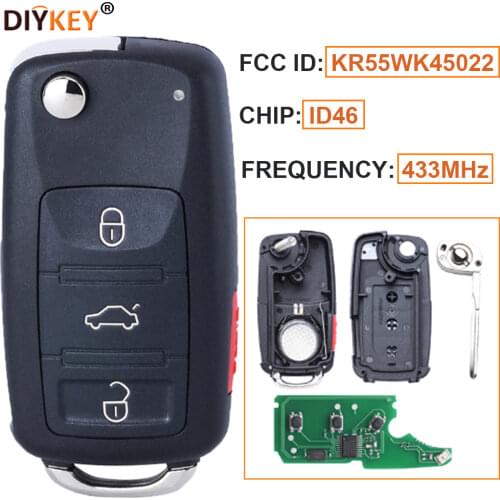 KEYECU KR55WK45022 Flip Remote Key 433MHz ID46 Chip for Audi A8 2003-2007,for Volkswagen Touareg Phaeton 2003-2010