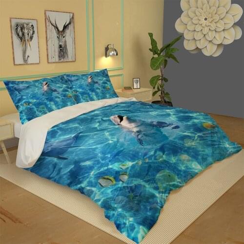 Photo blue ocean bedding set Cover Set Pillowcase Bed Linen Sheet Quilts 3D Printed
