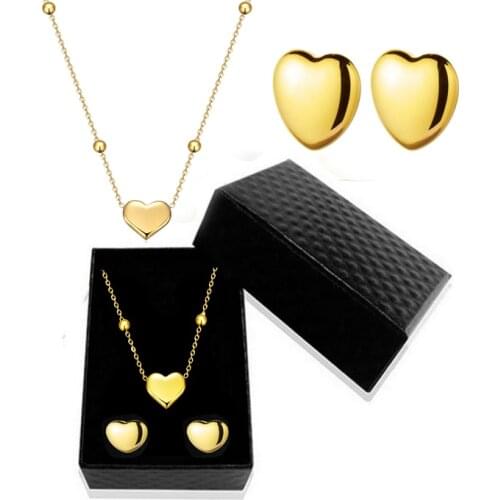 316L Stainless Steel Sweet, Cute And Playful Love Simple Titanium Steel Necklace Earring Set No Fade