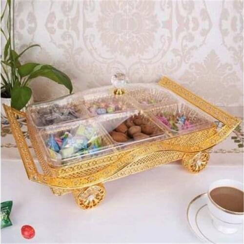 Nut fruit candy box European luxury gold golden candy plate Acrylic split box with lid creative modern household snack tray