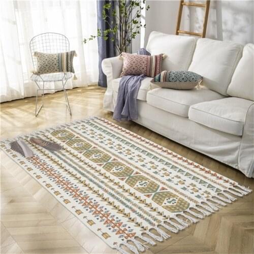 Retro Bohemian Style Carpet Cotton Tassels Home Weave Carpets Prayer Mat Living Room Carpet Bedroom Decor Bedside Rug Home Decor