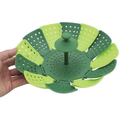 Creative Retractable Folding Steamer Plastic Fruit Tray Water Filter Basket Multifunctional Silicone Steaming and Draining Tray