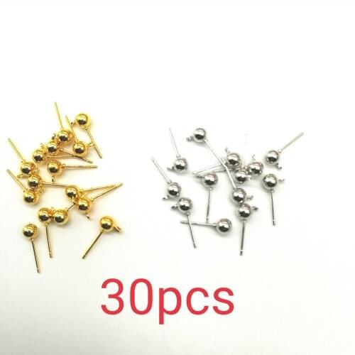 30pcs copper jewelry Accessory Round Ball Earring Making Accessories Pin Stud Earring Basic Pins Stoppers Connector 3/4/5mm NEW