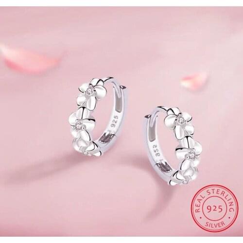 LEKANI New 925 Sterling Silver Earrings Small Flower Round Earrings Female Charm Jewelry Gift