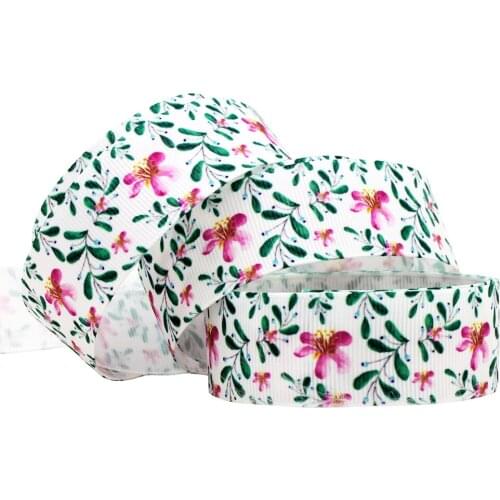 [IuBuFiGo] 10 Yards 1" 25mm Flowers Printed Grosgrain ribbon Green ribbons DIY Bows Wedding Party Decoration 1220