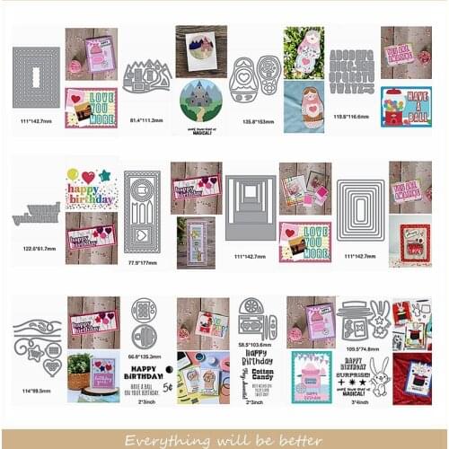 Metal Cutting Dies Mix Square Frame Banner Sart Rabbit Tumbler Letter Words Clear Silicone Stamps Diy Make Cards Scrapbook Craf