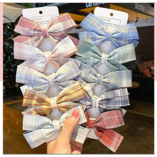 Lovely Grid Point Girls Clips Bows Child Knot Creativity Handmade Hairpins Fashion Hair Accessories For Kids