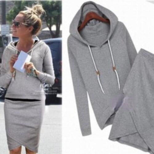 Fashion Women Suit Casual Tracksuits Cotton Irregular Skirts Long-sleeve Female Sweatshirts