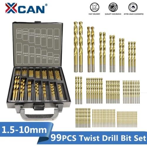 XCAN HSS P6M5 Twist Drill Bit Set 99 Pieces Diameter From 1.5mm to 10mm Titanium Coating Wood Metal Hole Drilling Cutter