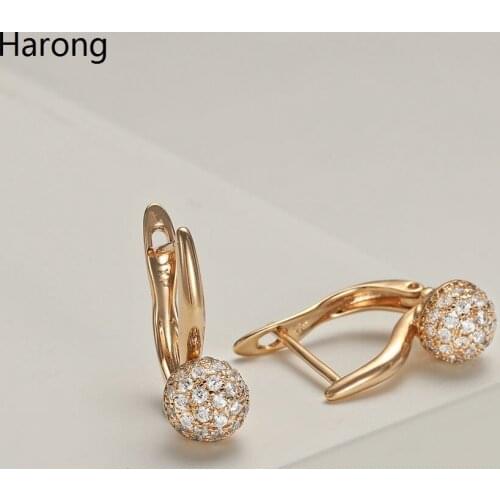 New Luxury Copper Crystal Zircon Female Stud Earring Golden Round Quality Earrings Earrings For Woman Girl Jewelry Gifts