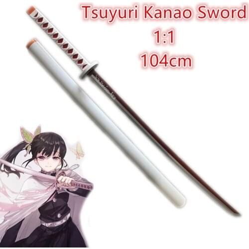 NAA 1:1 Demon Slayer Weapon Tsuyuri Kanao Pink Sowrd Kimetsu no Yaiba Sword Cosplay Ninja Knife 104cm Weapon Prop Anime Model
