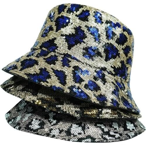 Women Glitter Bucket Hat Cotton Reversible Fashion Leopard Sunscreen Cap 2021 All Seasons Print Party Travel Fisherman Hats