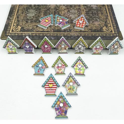 NEW 100PCS Mixed color Flowers house Buttons Wooden Fit Sewing Scrapbooking DIY craft 27mm